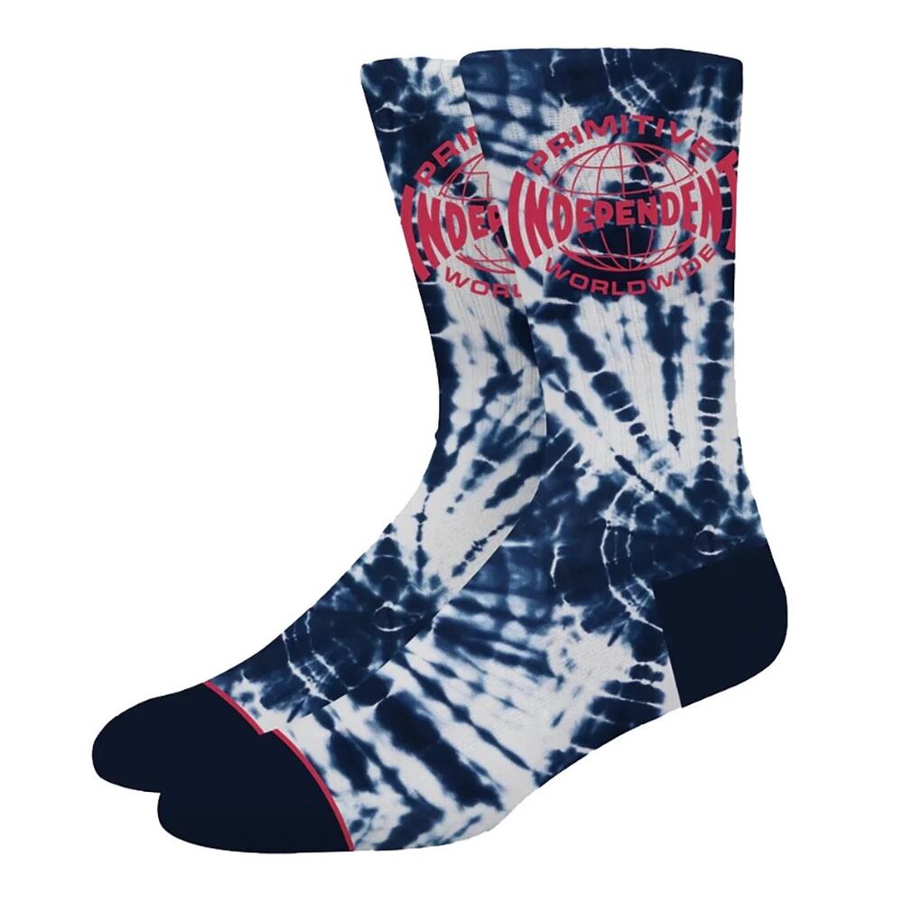 Primitive Skate Men's X Independent Skateboard Blue Tie Dye Crew Socks